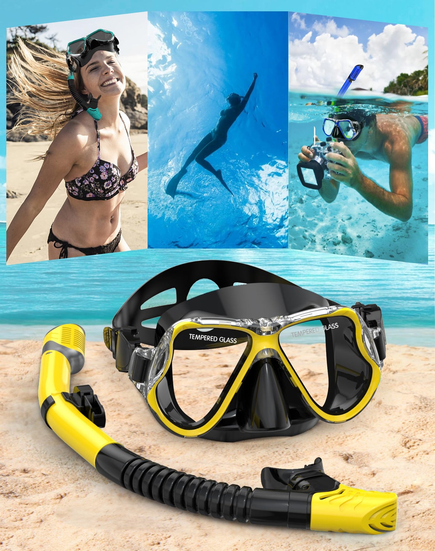 Karvipark Schnorchelset Erwachsene, Schnorcheln Set mit Taucherbrille und Dry Schnorchel, Anti-Leck & Anti-Fog Tauchmaske, Professionelle Schnorchel ausrüstung für Schnorcheln, Schwimmen und Tauchen