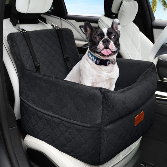 Hunde Autositz für kleine bis mittlere Hunde, Waschbarer hundesitz Auto mit Aufbewahrungstaschen, Ansteckbare Leine,verdickter Hundeautositz Hunde Sitzerhöhung Hundebett Auto für Rückbank Vordersitz