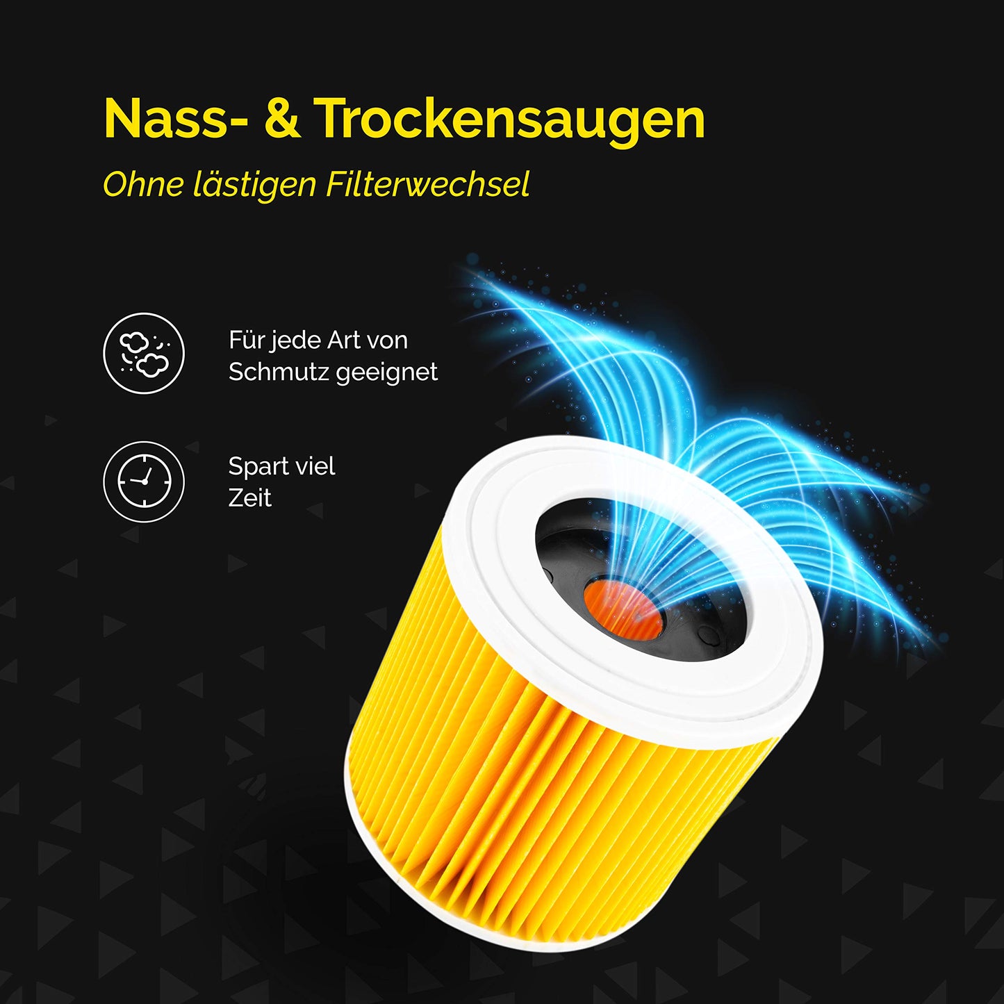 3 Filter für Kärcher Staubsauger [WD3, WD2, WD1, MV3, MV2, A, K, KNT, NT, SE, VC] – 3 Rundfilter + 3 Verschluss-Schrauben für Allergiker gegen Feinstaub/Gerüche [WD 3 2 1 MV] von 1ELEMENT