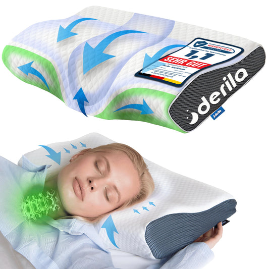 Derila Nackenkissen Kopfkissen, Memory Foam Kissen Original. Ergonomisches Kopfkissen, Nackenstützkissen, Seitenschläferkissen für Seiten, Rücken & Bauchschläfer (Queen, 1er Pack)