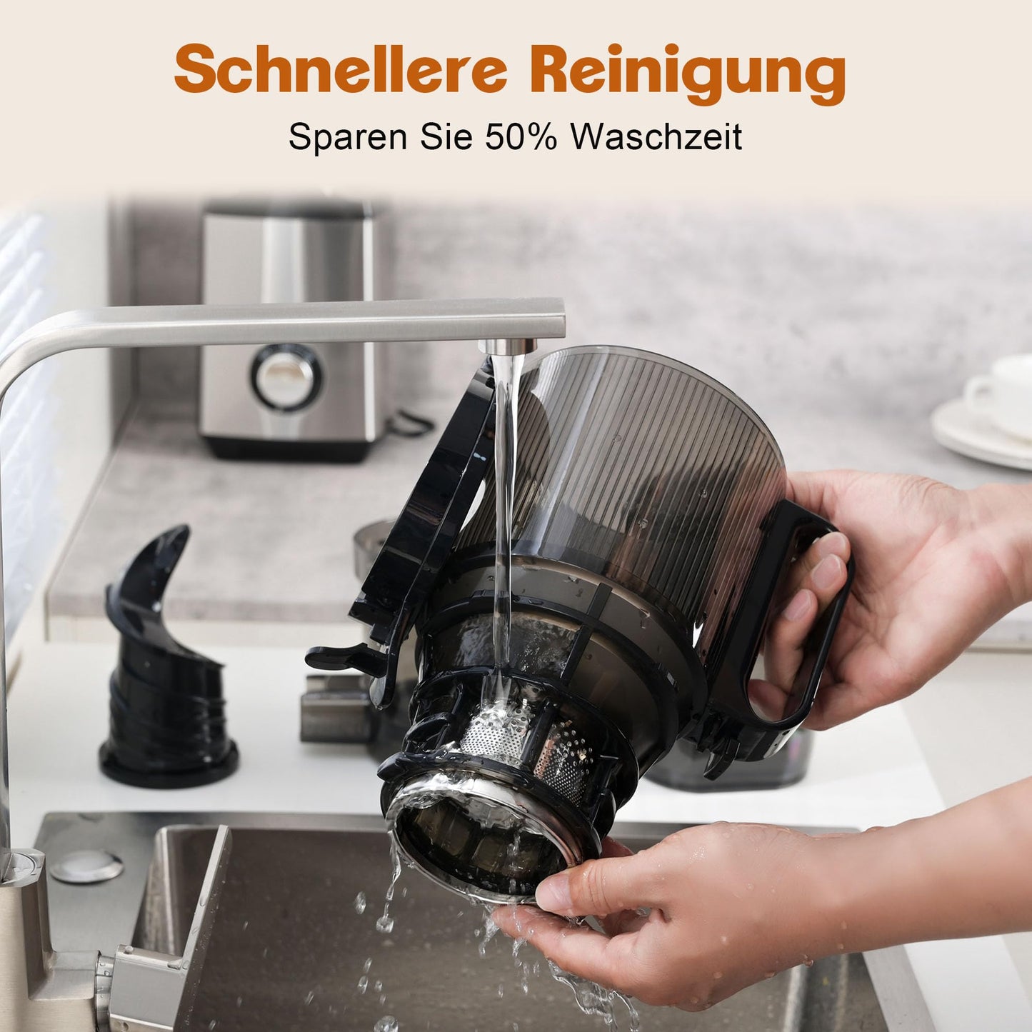 Fretta Slow Juicer Entsafter Gemüse und Obst Testsieger, 250W Edelstahl Saftpresse Elektrisch Obstpresse Kaltpresse Saftmaschine mit 135mm Großem Öffnung, Leicht zu Reinigen, Umkehrfunktion, BPA Frei