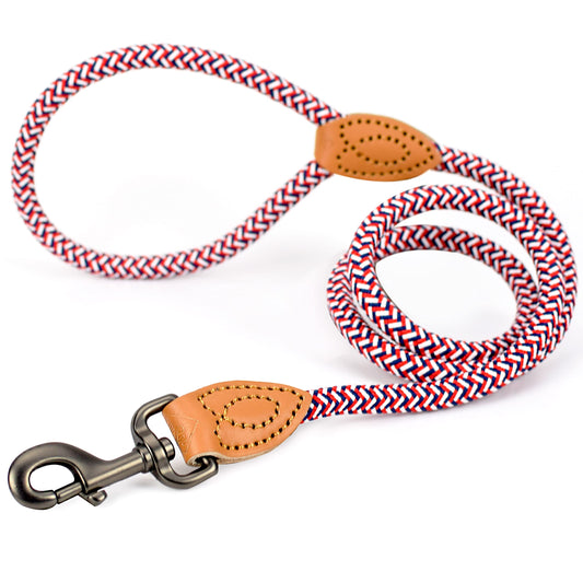 ne&no® Hundeleine (blau/weiß/rot) Tauleine für Hunde I Trainingsleine für Hunde I Führleine rund, geflochten I Handschlaufe Seilleine Hund I Cityleine I 1.2m Dog Leash