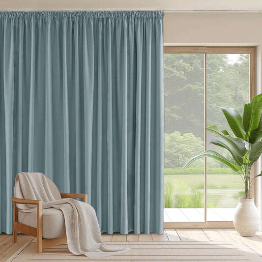 PONY DANCE Thermogardine gegen Kälte Verdunklungsvorhänge für Schiene Gardinen 1er Set H 245 x B 300 cm Extra Breite Vorhänge mit Kräuselband Wohnzimmer Übergardinen Blickdicht, Graublau