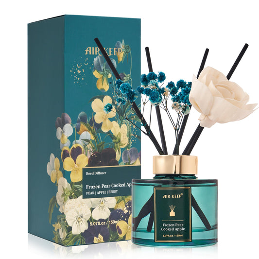 Airkeep Raumduft Frozen Pear Cooked Apple, Rose Reed Diffuser Set 150ml, Raumduft mit Stäbchen, Lufterfrischer Für Badezimmer, Wohnung, Heimdekoration