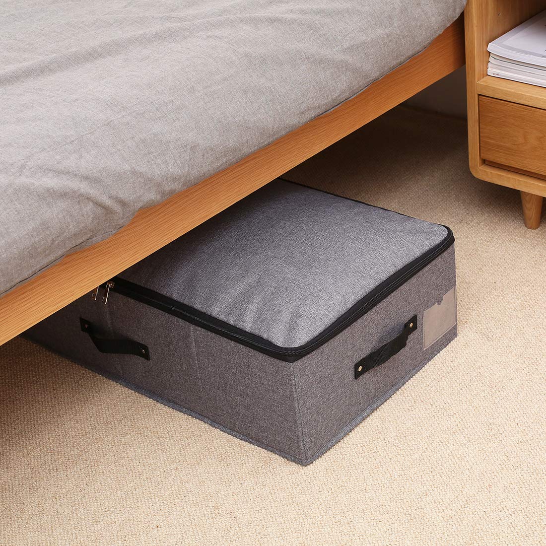 Faltbarer Unterbett-Aufbewahrungskorb [2er Pack] mit strapazierfähigem Stoff für Kleidung, Schuhe, Spielzeug, Decke, Tröster-Organizer-Behälter, Schwarz Grau