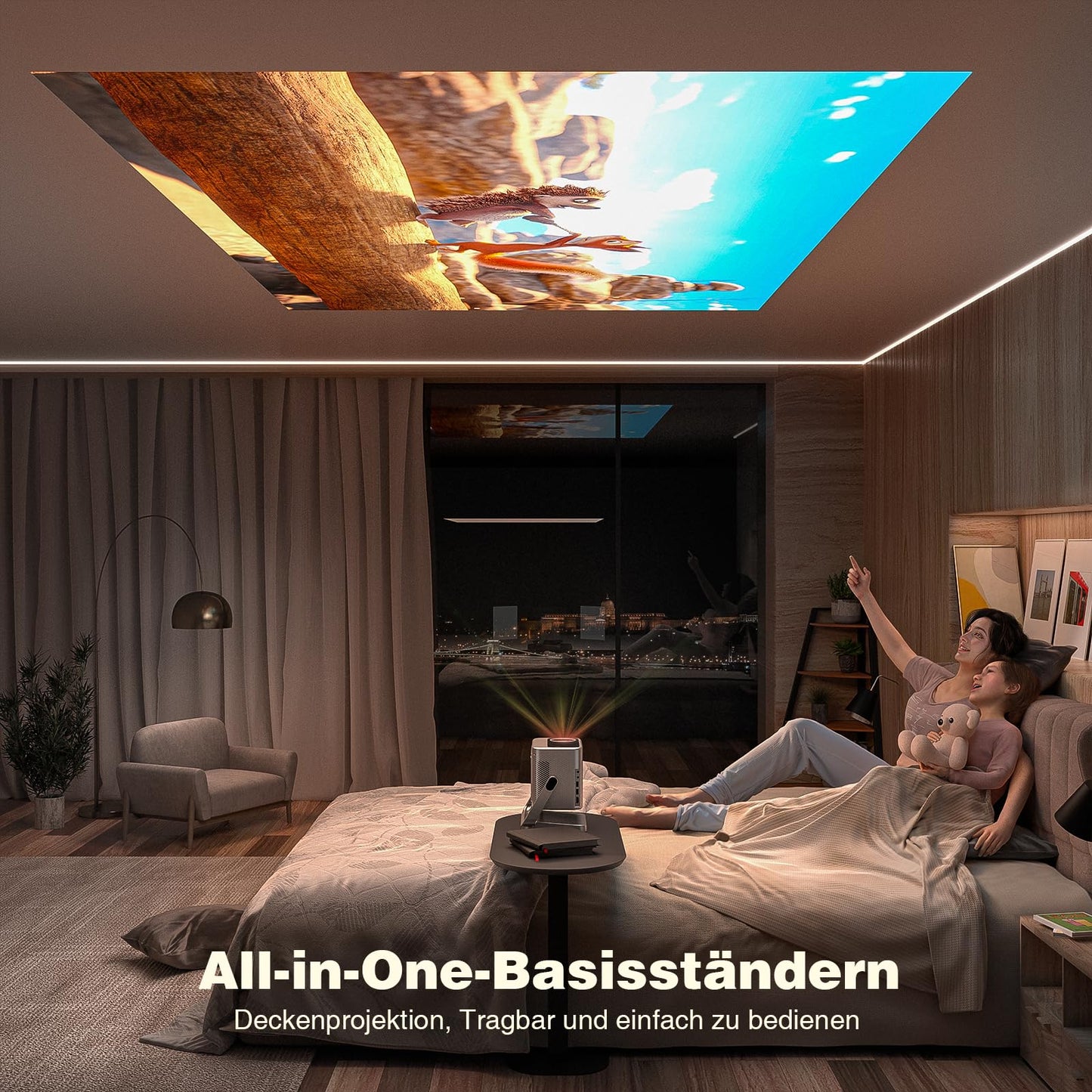Smart Beamer【Netflix Official & Dolby Audio】 VOPLLS Autofokus/Trapezkorrektur 28000 Lumen Beamer 4K Unterstützt, WiFi6 Bluetooth Full HD 1080P Video Beamer Heimkino/Outdoor Projektor für Handy/Laptop