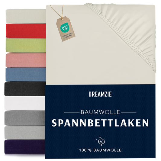 Dreamzie - Spannbettlaken 160x200cm - Baumwolle Oeko Tex Zertifiziert - Beige - 100% Jersey Spannbetttuch 160x200