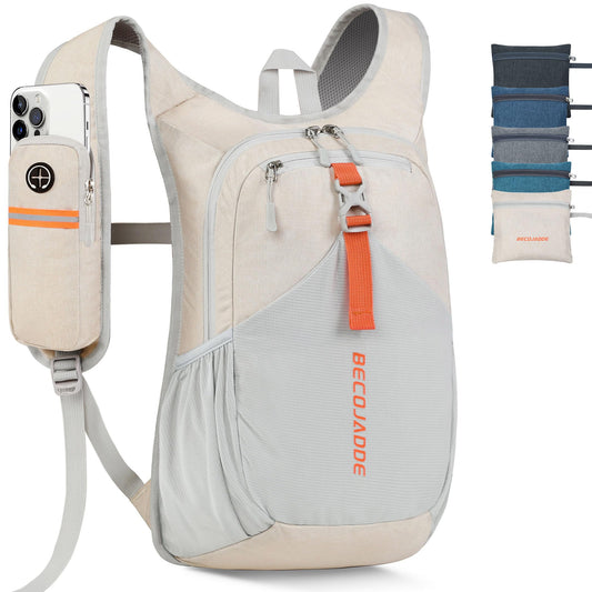 BECOJADDE 15L Wanderrucksack Herren Kleiner Rucksack Damen Leichter Daypack Tagesrucksack Faltbarer Trekkingrucksack für Camping Outdoor Wandern Travel Beige