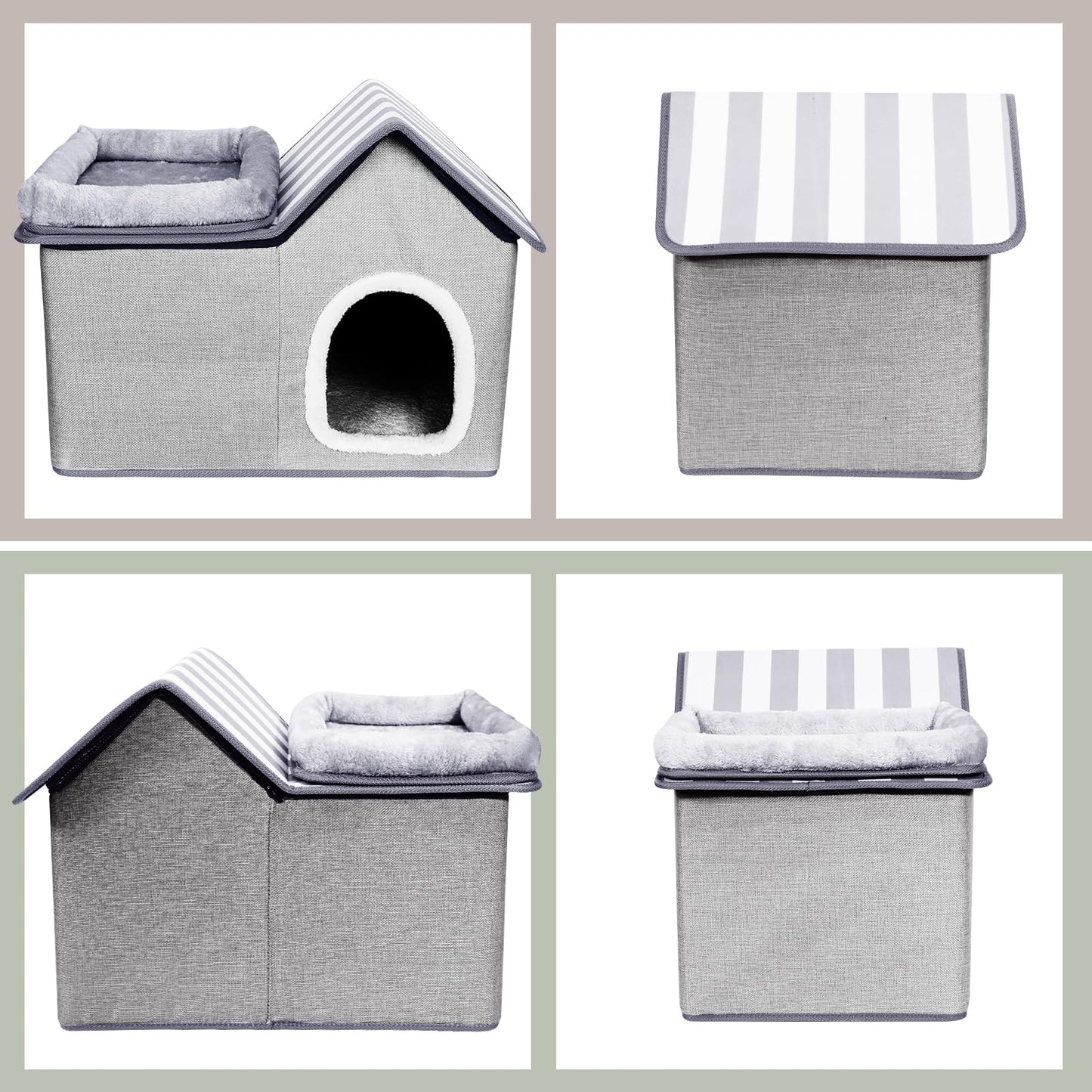 HEVOL Katzenhaus, Katzenhöhle Outdoor, Warm Hundehöhle, Abnehmbar Hundehütte mit Waschbarem Kissen und Plattform, Katzenhöhle für Draußen, Katzenhaus Höhle für Kleine und Mittlere Haustiere