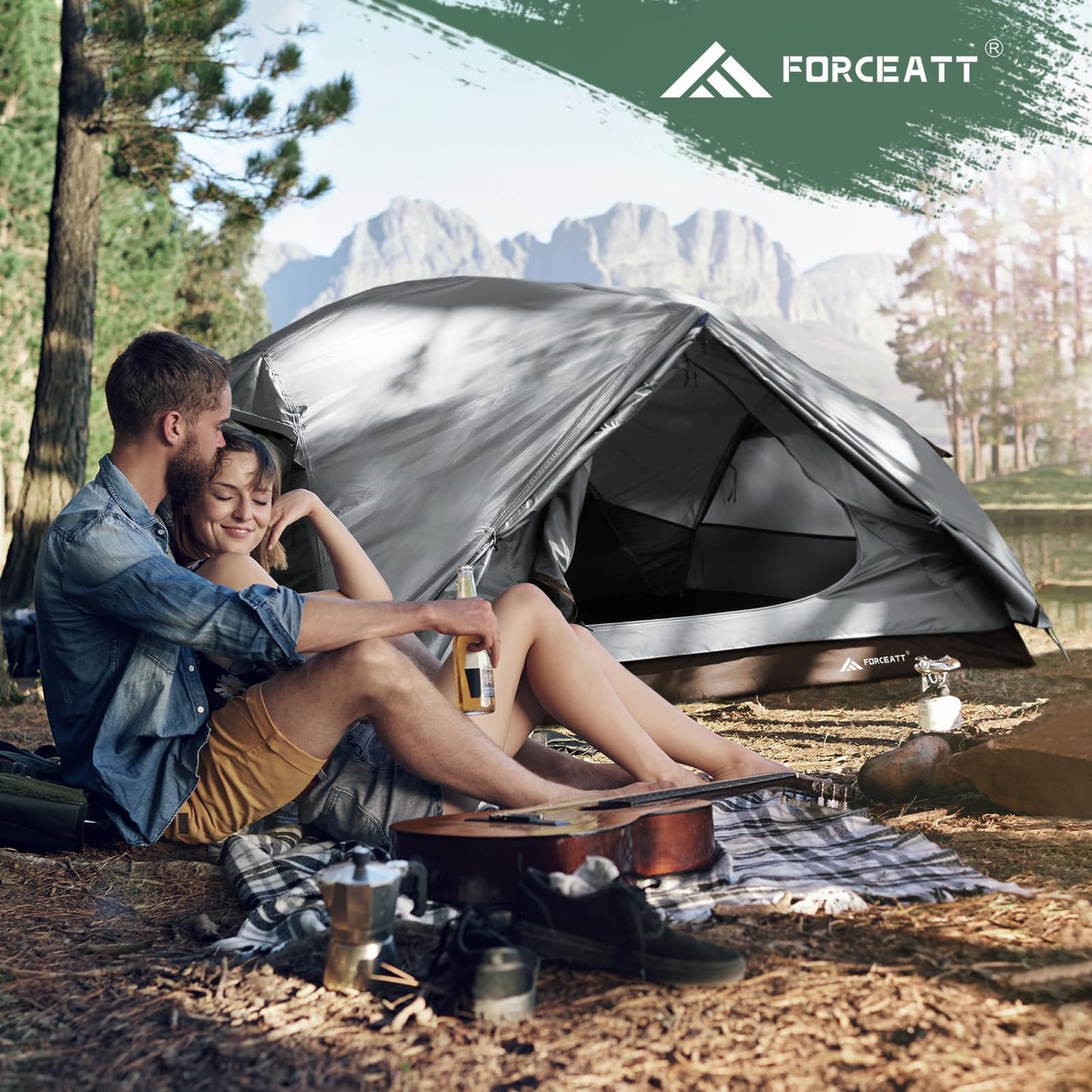 Forceatt Zelt 2 Personen Camping Zelt, 2 Doors Wasserdicht & Winddicht 3-4 Saison Ultraleichte Rucksack Zelt für Trekking, Camping, Outdoor.