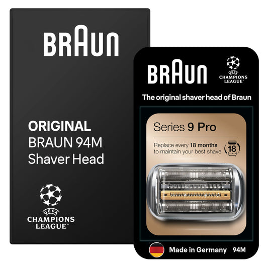 Braun Series 9 Pro Scherkopf für Elektrorasierer, ORIGINAL Ersatzscherteil vom Hersteller passend für Braun Herren Rasierer Series 9 Pro, 94M, chrom, 1er Pack, Unbedruckte Kartonverpackung