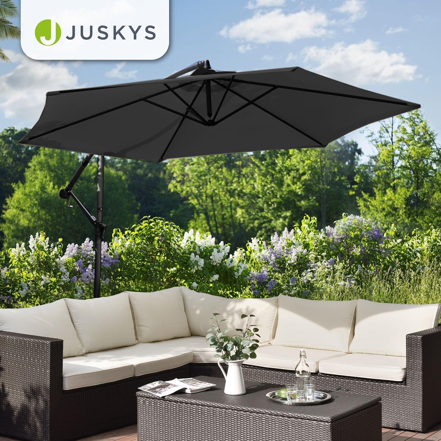 Juskys Ampelschirm Brazil 350 cm Kurbel Ständer - UV-Schutz wasserabweisend knickbar - Sonnenschirm Marktschirm - grau