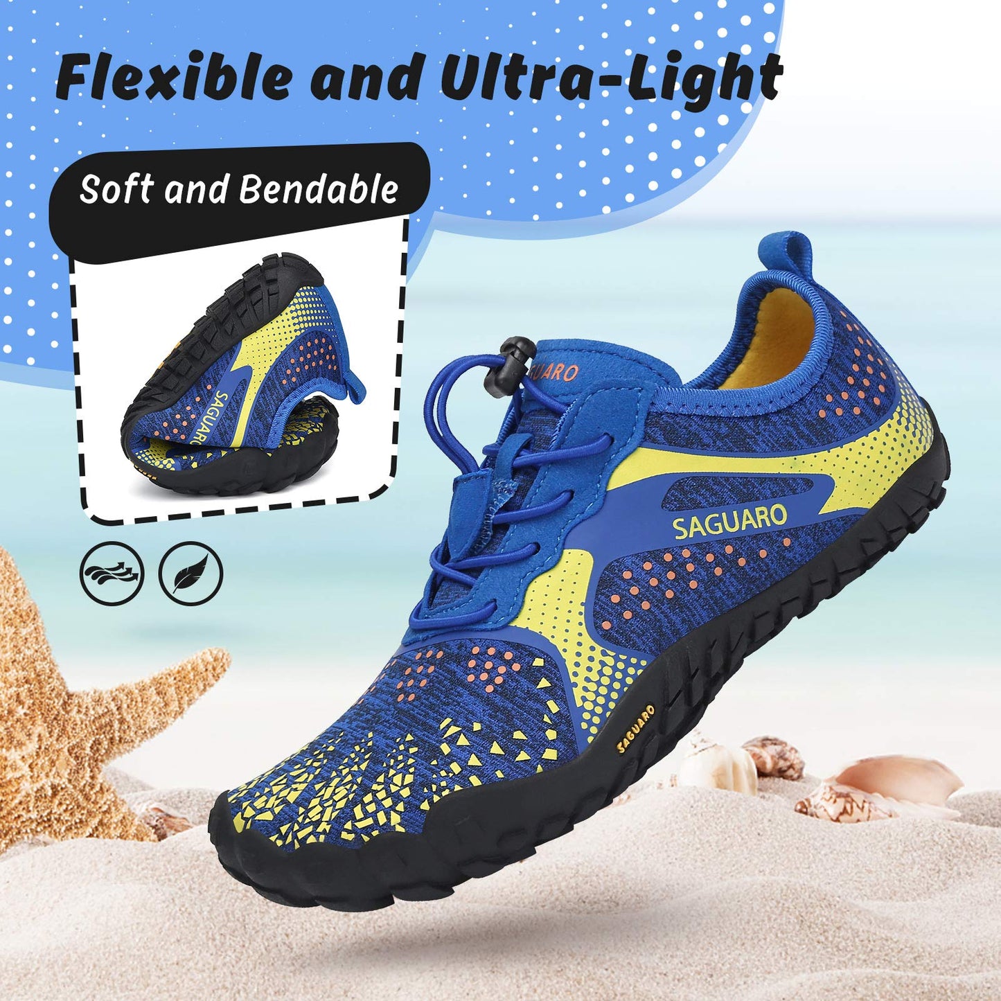 SAGUARO Kinder Aquaschuhe Jungen Traillaufschuhe Outdoor Mädchen Gymnastikschuhe Schnell Trocknend Strandschuhe Trekking Blau Gr.32