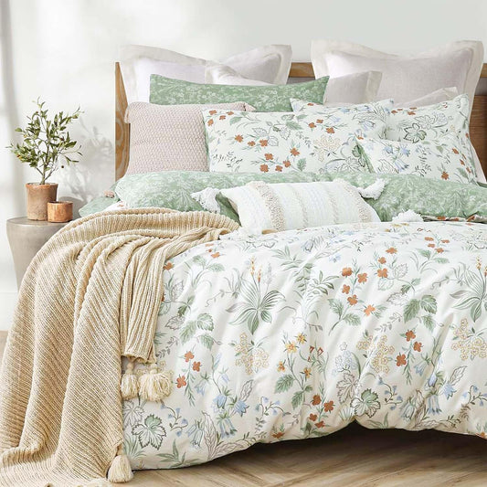 Lanqinglv Bettwäsche 135x200 cm 4Teilig Grün Weiß Blätter Blumen Muster Wende Bettwäsche 2er Set,Pflanzenmuster Bunt Microfaser 2 Bettbezug mit Reißverschluss und 2 Kissenbezug 80x80 cm