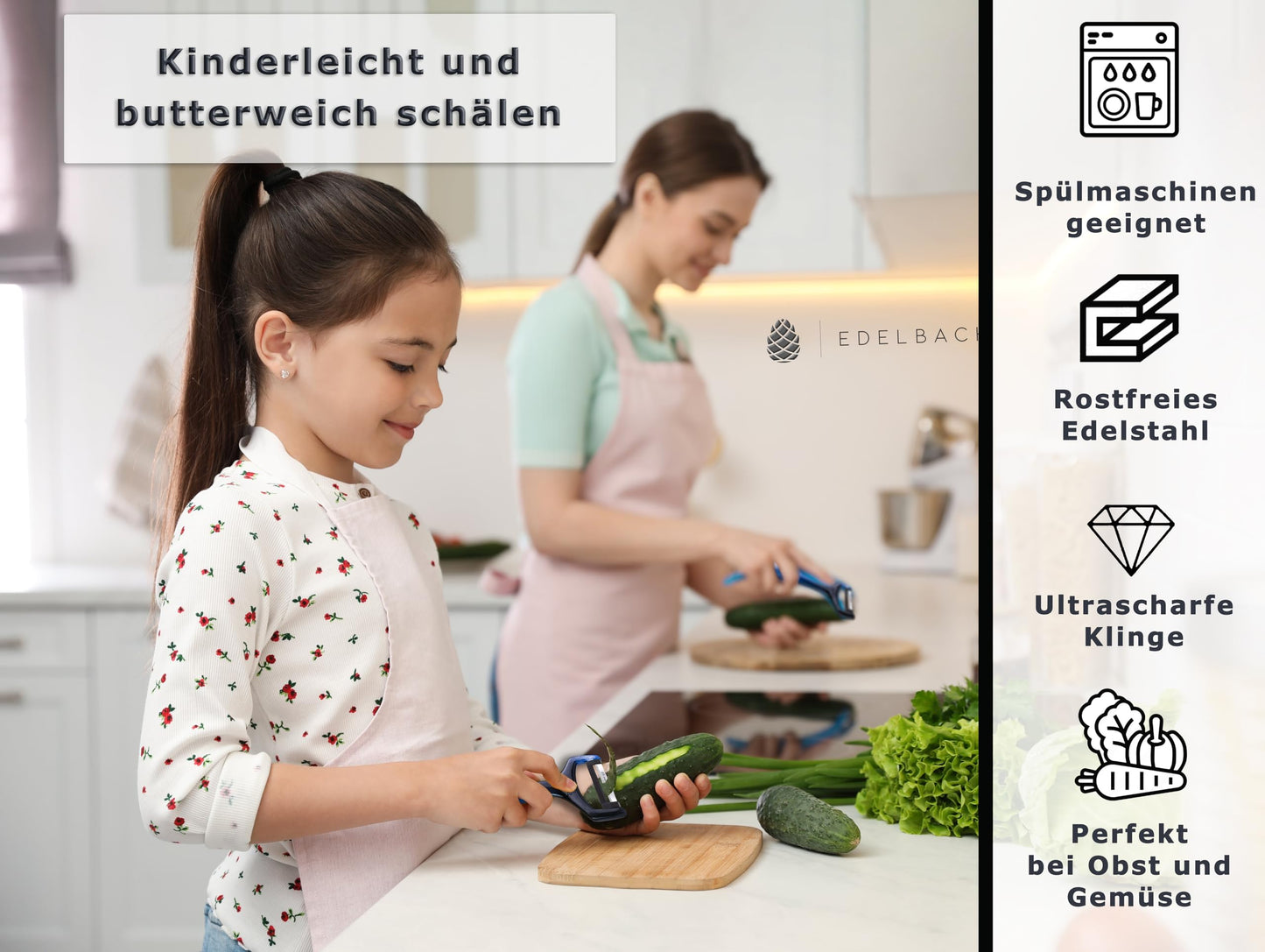 Edelbach Solingen | 2x Sparschäler Messerset | Deutsche extrem scharfe Schäler, Kartoffelschäler, Gemüseschäler, Spargelschäler, Schälmesser, Küchenmesser