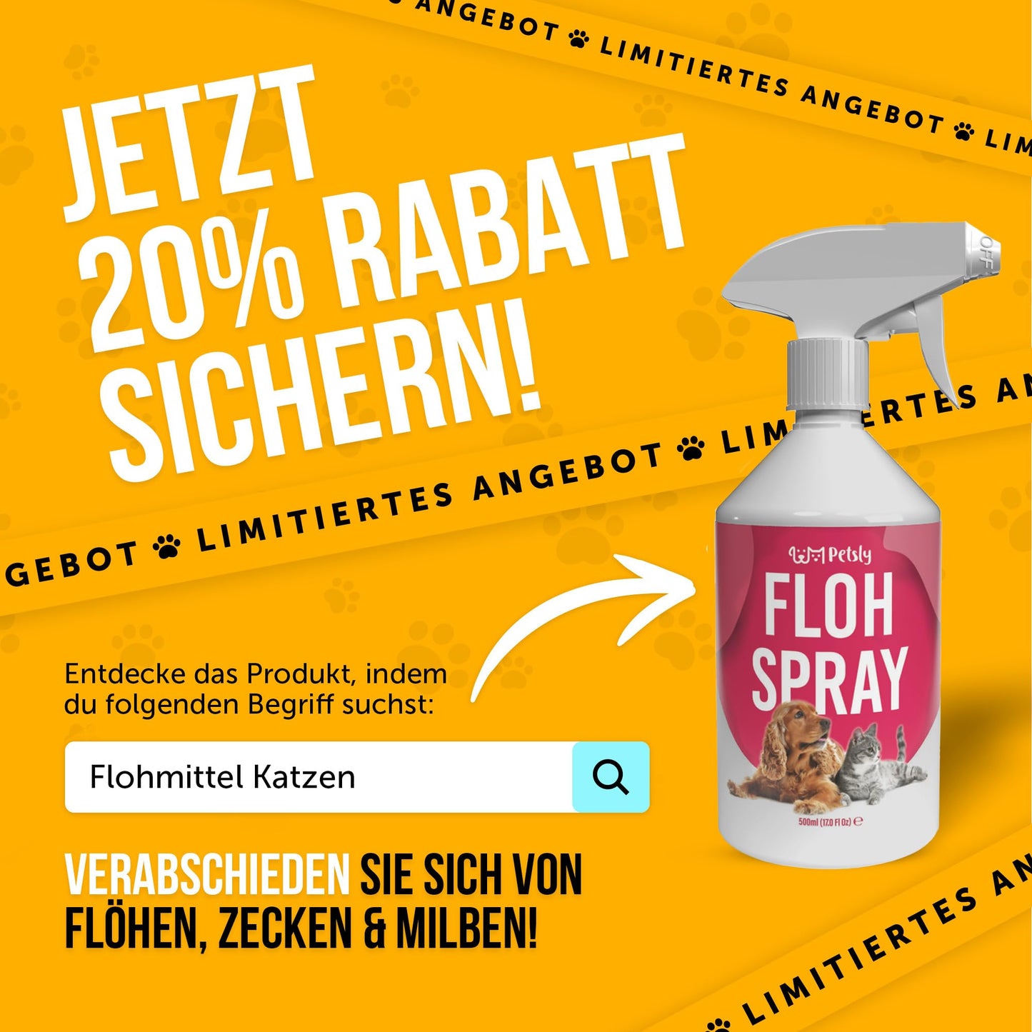 Petsly® Mildes Hunde & Katzenabwehrspray - 500ml - Nicht färbend - Hundeschreck gegen Urinieren - Katzen Schreck Spray auch als Kratz & Knabberschutz - Hundeabwehrspray Innen- und Außenanwendung
