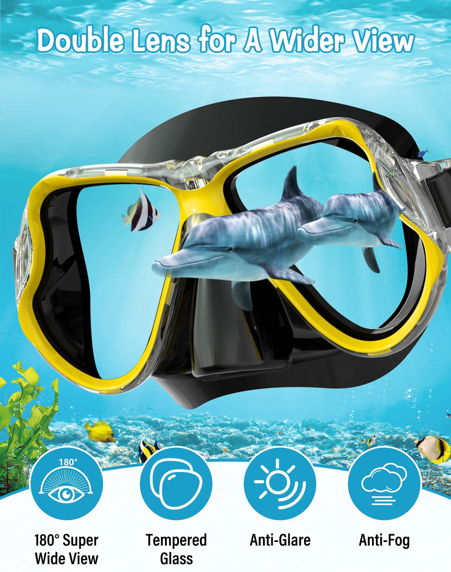 Karvipark Schnorchelset Erwachsene, Schnorcheln Set mit Taucherbrille und Dry Schnorchel, Anti-Leck & Anti-Fog Tauchmaske, Professionelle Schnorchel ausrüstung für Schnorcheln, Schwimmen und Tauchen