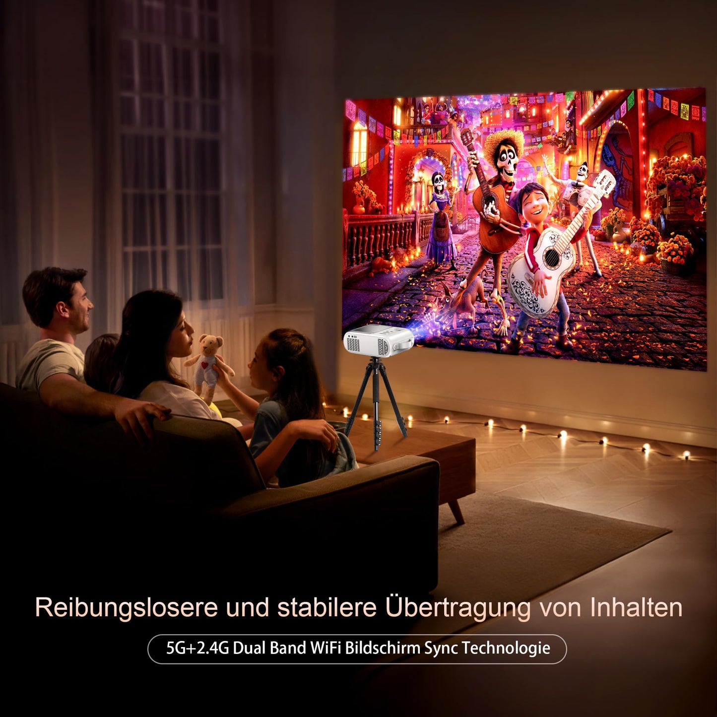 Beamer, XIWBSY 10000 Lumen Mini Beamer 1080P Unterstützt, 5G WiFi LED Heimkino Portable Beamer Klein, Beamer Bluetooth Kompatibel mit TV Stick/X-Box/DVD/Laptop/Smartphone/Android/HDMI/USB
