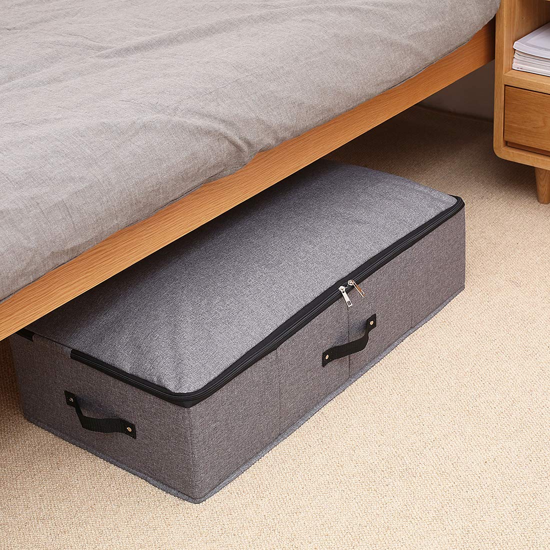 Faltbarer Unterbett-Aufbewahrungskorb [2er Pack] mit strapazierfähigem Stoff für Kleidung, Schuhe, Spielzeug, Decke, Tröster-Organizer-Behälter, Schwarz Grau