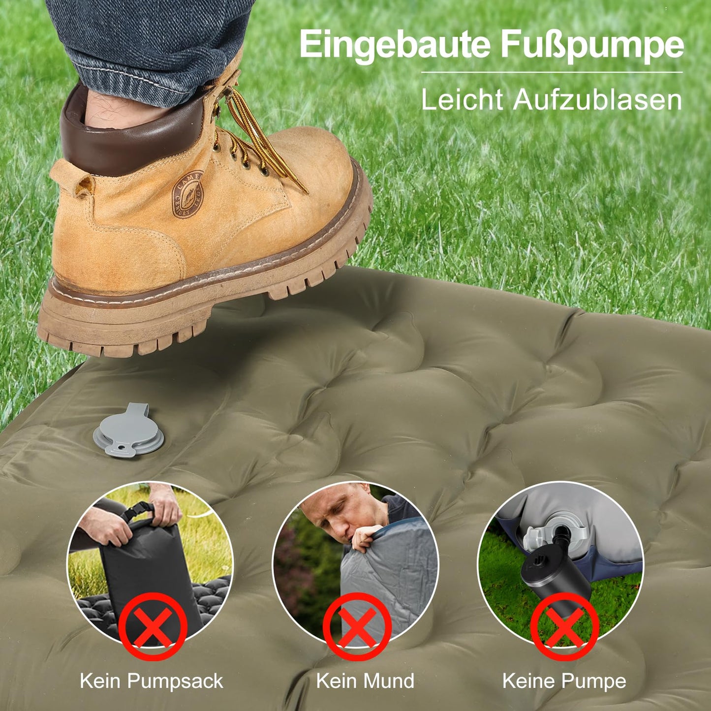 NIKYPJ Isomatte Selbstaufblasend【Benötigt Fußinflation】, 12cm Luftmatratze Camping, Aufblasbare Isomatte Ultraleicht Wasserfest mit Kissen für Wandern, Draussen, Camping, Reisen
