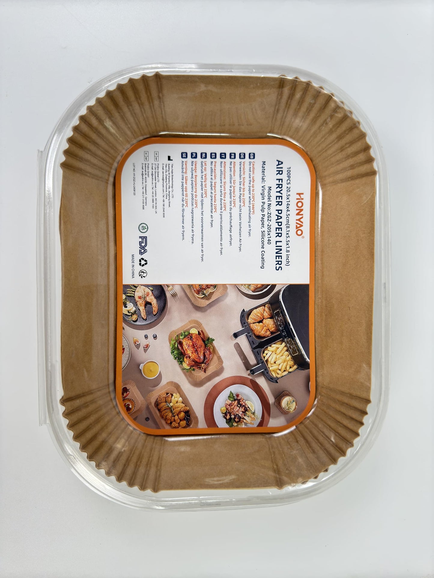 Backpapier für Heißluftfritteuse mit Doppelkammer, HONYAO 100 Stück 20,5x14cm Rechteckig Airfryer Papier Liners kompatibel mit Ninja Dual/Double Stack, und Anderen Dual Zone Air Fryer