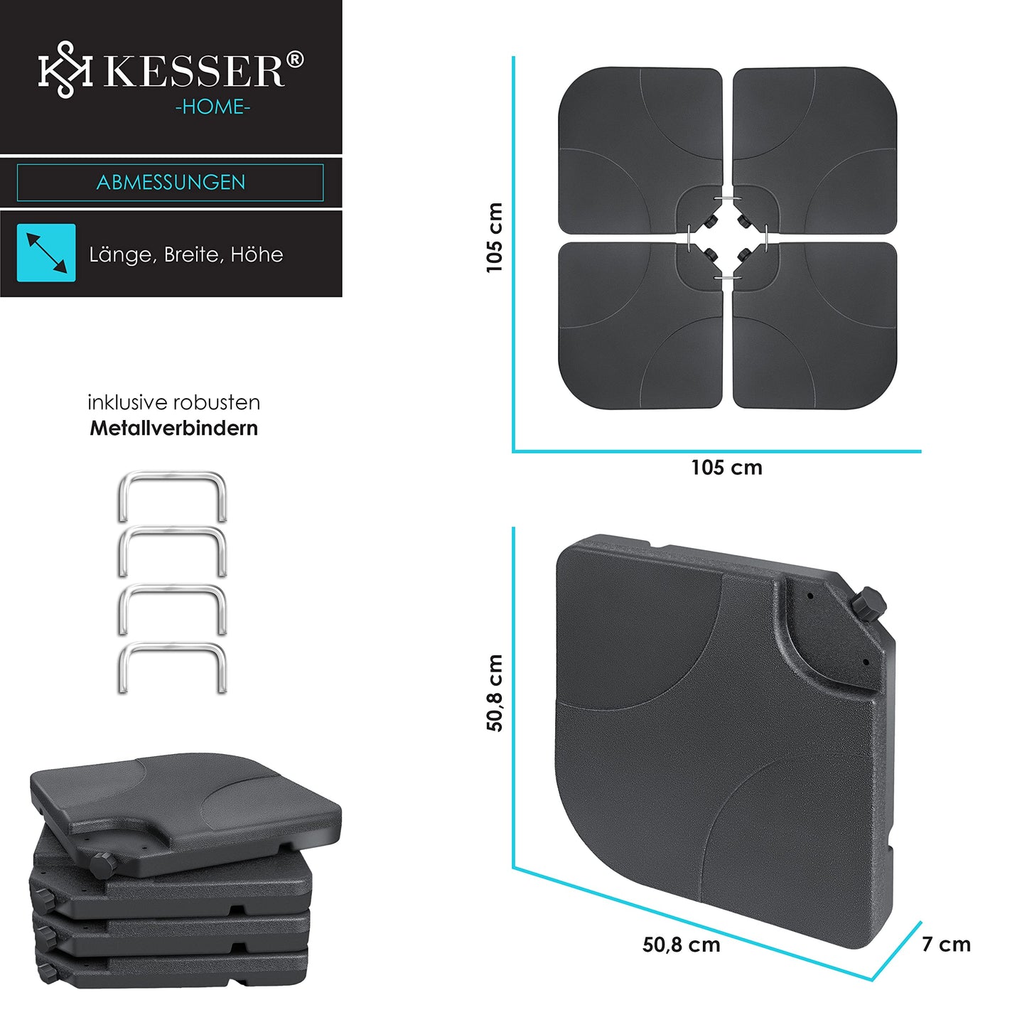 KESSER® Sonnenschirmständer 4-teilig Schirmgewicht Schirmständer für Ampelschirm Bodenkreuz 60 Liter / 80 kg befüllbar mit Wasser oder Sand Inkl. Metallverbinder Ampelschirmständer Kunststoff,