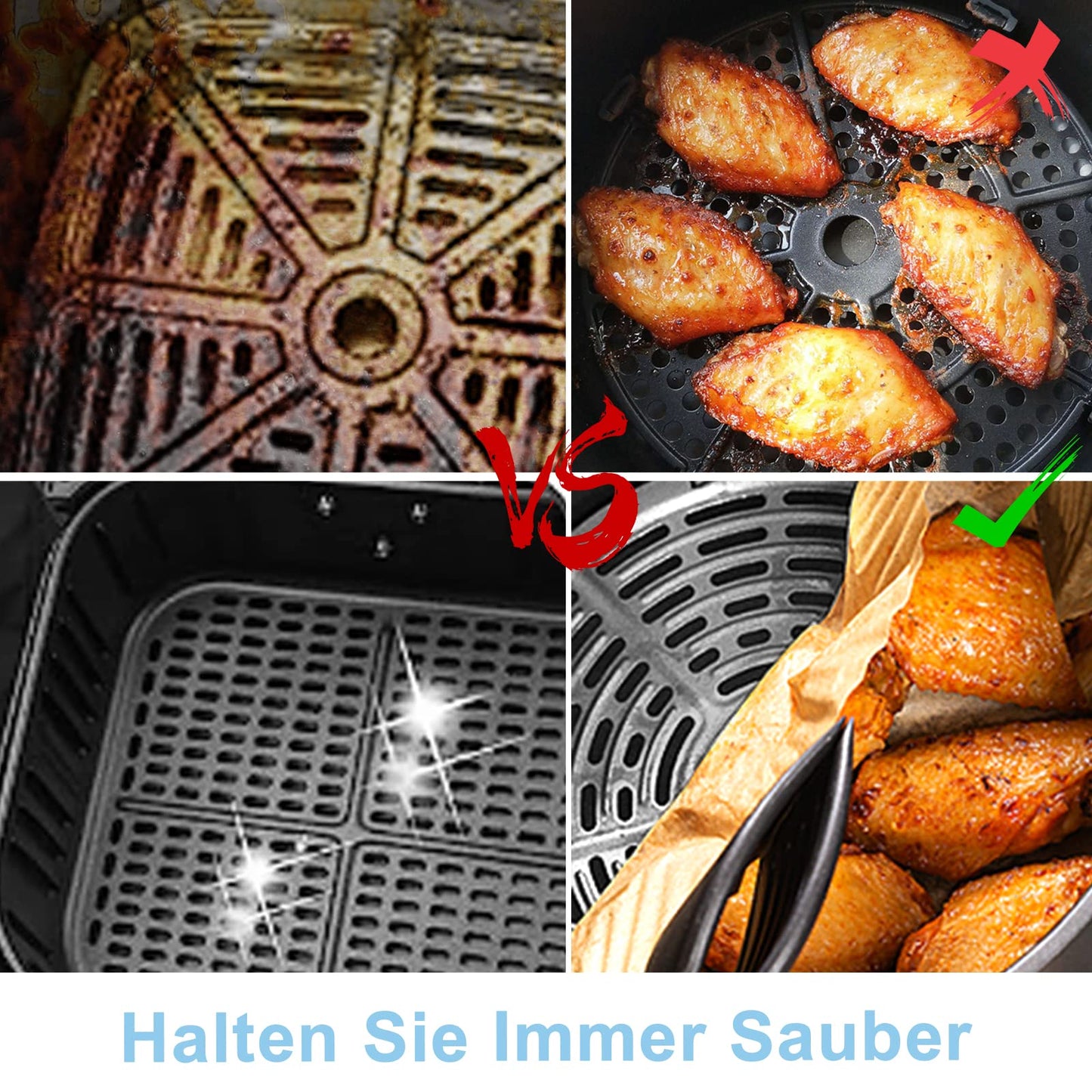 100 Stück Backpapier für Heißluftfritteuse 4,5L-8L, Stone TH 20-24cm Airfryer Backpapier Pergamentpapier Liner Kompatibel mit COSORI Philips Cecotec Midea Russell Hobbs XL XXL Airfryer