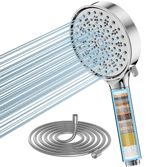 Cobbe Duschkopf mit Filter, Hochdruck Handbrause mit Schlauch, 6 Strahlarten Duschkopf Wassersparend mit Filtration in 20 Schichten, Duschbrause für Hartes Wasser,Rest-Chlor,Bakterien, Schwermetall