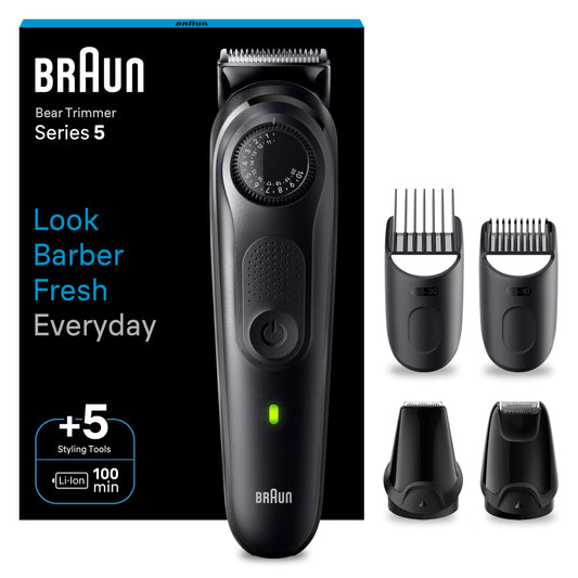 Braun Barttrimmer, Bartschneider/Trimmer/Haarschneider Herren, Haarschneidemaschine mit ultrascharfer Klinge, 40 Längeneinstellungen, Tasche, 100 Min. kabellose Laufzeit, BT5430