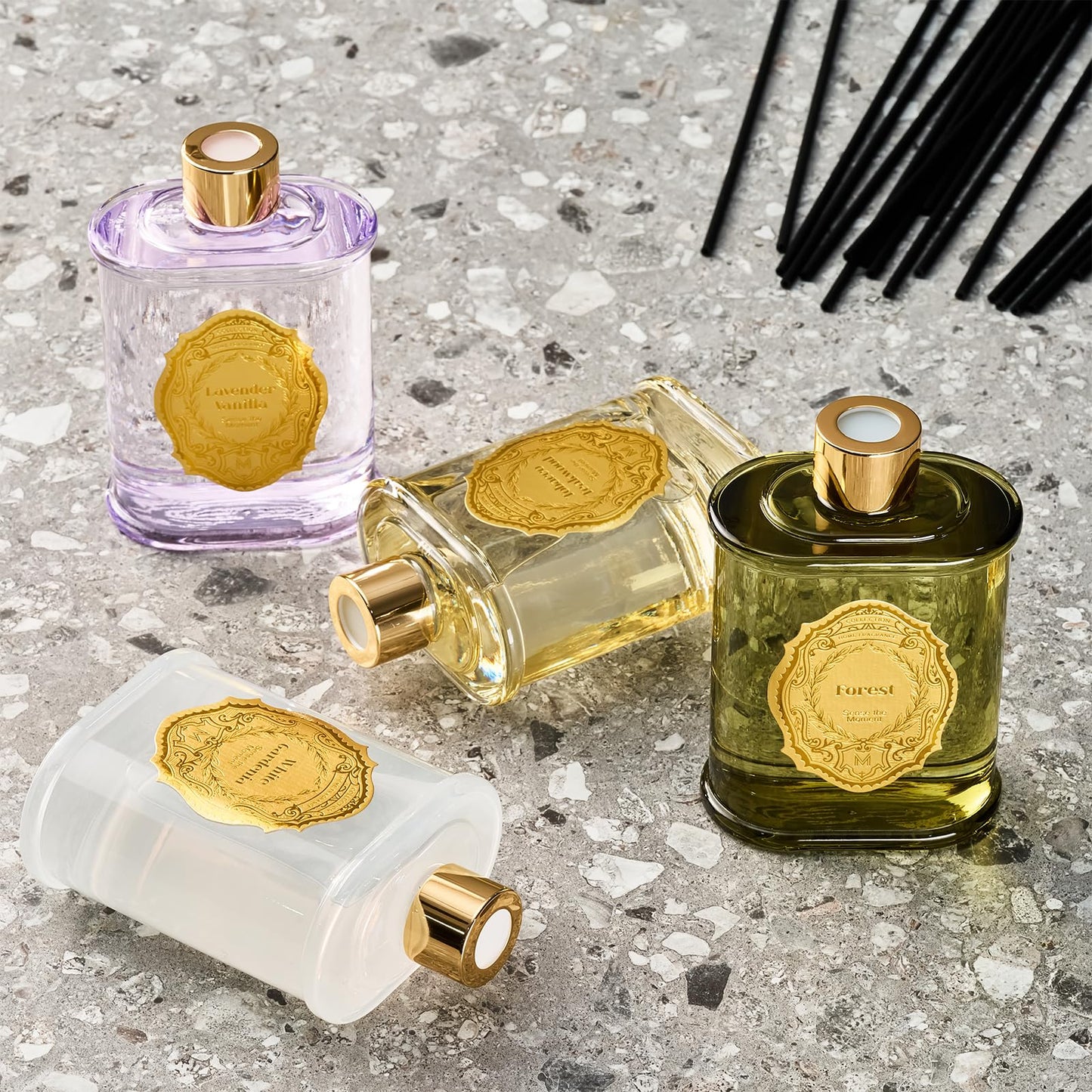 M&SENSE Raumduft Wald Duft 240ml|Reed Diffuser mit 5 Duftstäbchen|Luxus Lufterfrischer für Badezimmer,Wohnung,Heimdekoration|Raumduft Stäbchen