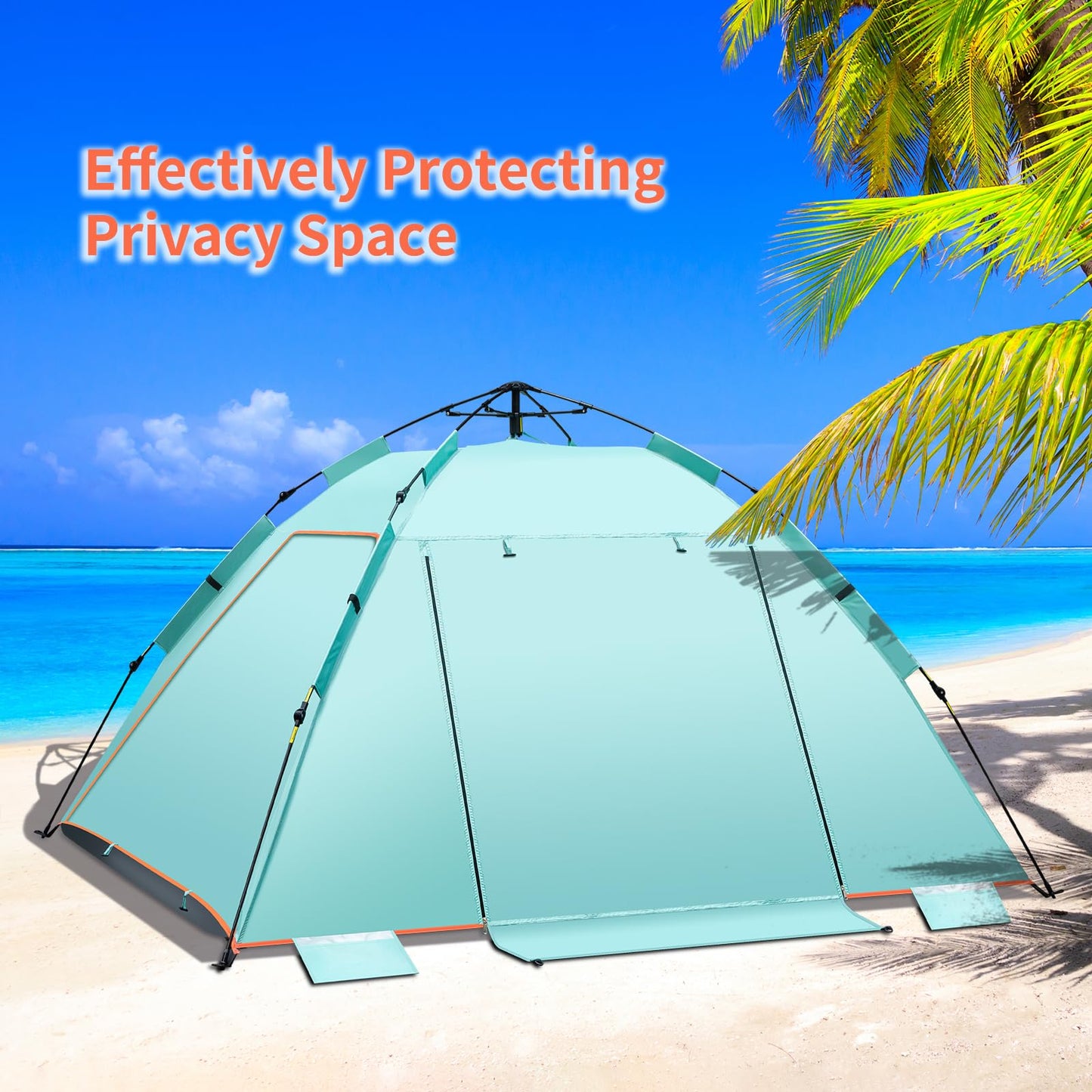 4-5 Person Instant Strandmuschel Automatisches Strandzelt, Extra großes tragbares belüftetes automatisches Sonnenschutz, UV Schutz 50+ Easy Setup Pop Up Zelt für Picknick, Strand