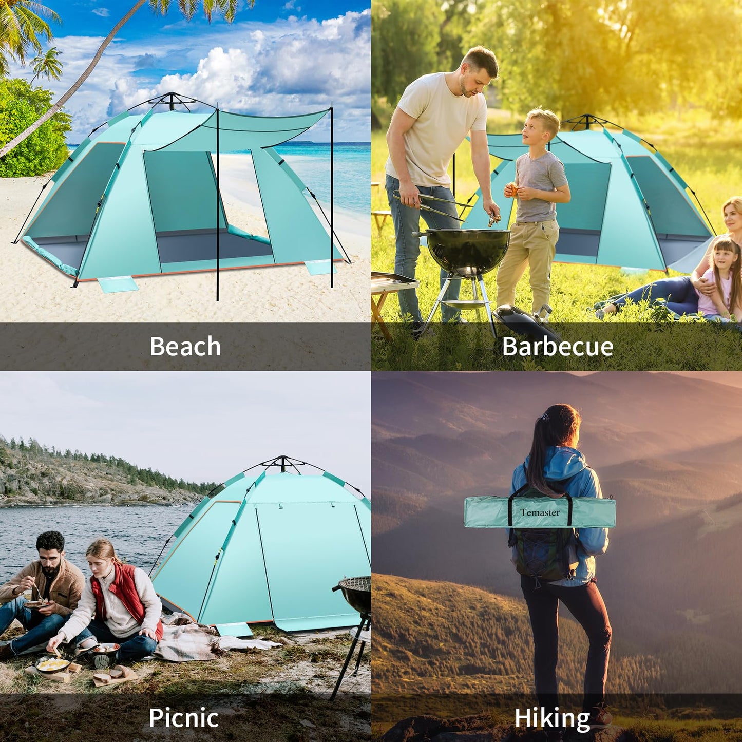 4-5 Person Instant Strandmuschel Automatisches Strandzelt, Extra großes tragbares belüftetes automatisches Sonnenschutz, UV Schutz 50+ Easy Setup Pop Up Zelt für Picknick, Strand