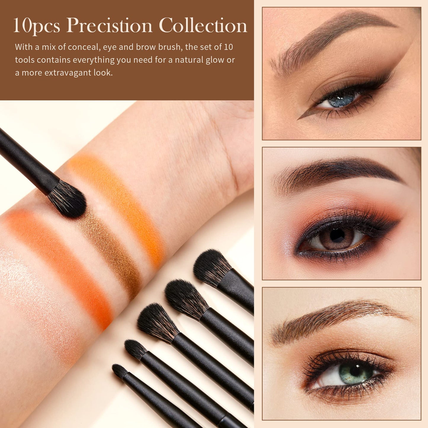 Jessup Pinselset Makeup Augen Make up Pinsel 10 Stück Augen Makeup Pinsel Set Augenpinsel Lidschattenpinsel Lidschatten Blender Eyeliner Augenbrauen Pinsel elegante Kollektion schwarz T337