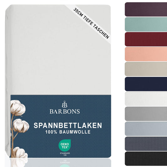 Spannbettlaken 200x200cm - 35 cm Tiefe Tasche 100% Baumwolle Spannbetttuch Oeko-TEX Zertifiziert Bettlaken Jersey Bettware Bettbezug für Boxspringbett Dicke Matratzen - Weiss 200 x 200