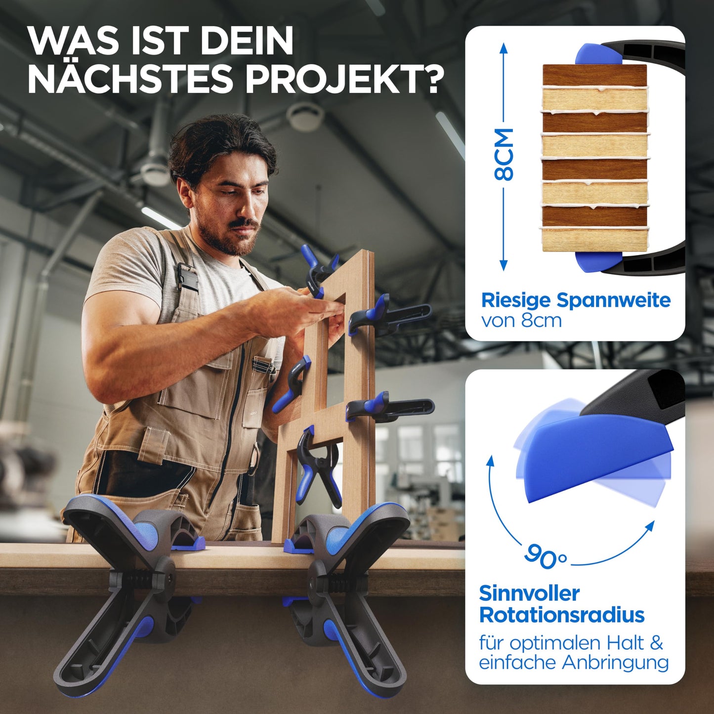KISTEK® Klemmzwingen Set [10 Stück] - Federklemmen mit über 8cm Spannweite und starker Spannkraft - Klammern zum Leimen von Holz, Metall, etc. - Ideal zum Klemmen bei Fotografie, Pool & Werkstatt