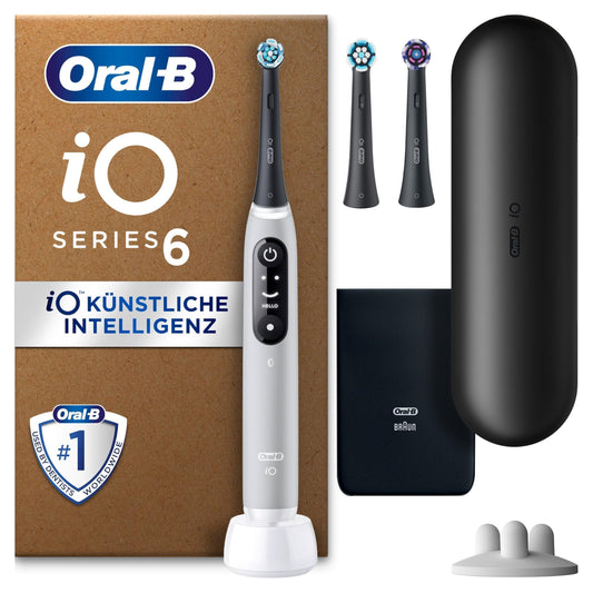 Oral-B iO Series 6 Plus Edition Elektrische Zahnbürste/Electric Toothbrush, PLUS 3 Aufsteckbürsten, 5 Putzmodi für Zahnpflege, Reiseetui, Designed by Braun, Grey Opal