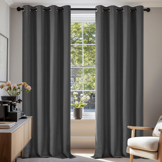Deconovo Verdunklungsvorhänge Gardinen 2er Set H175 x B140 cm Vorhänge Blickdicht Wohnzimmer Curtains mit ösen Verdunkelung Dunkelgrau