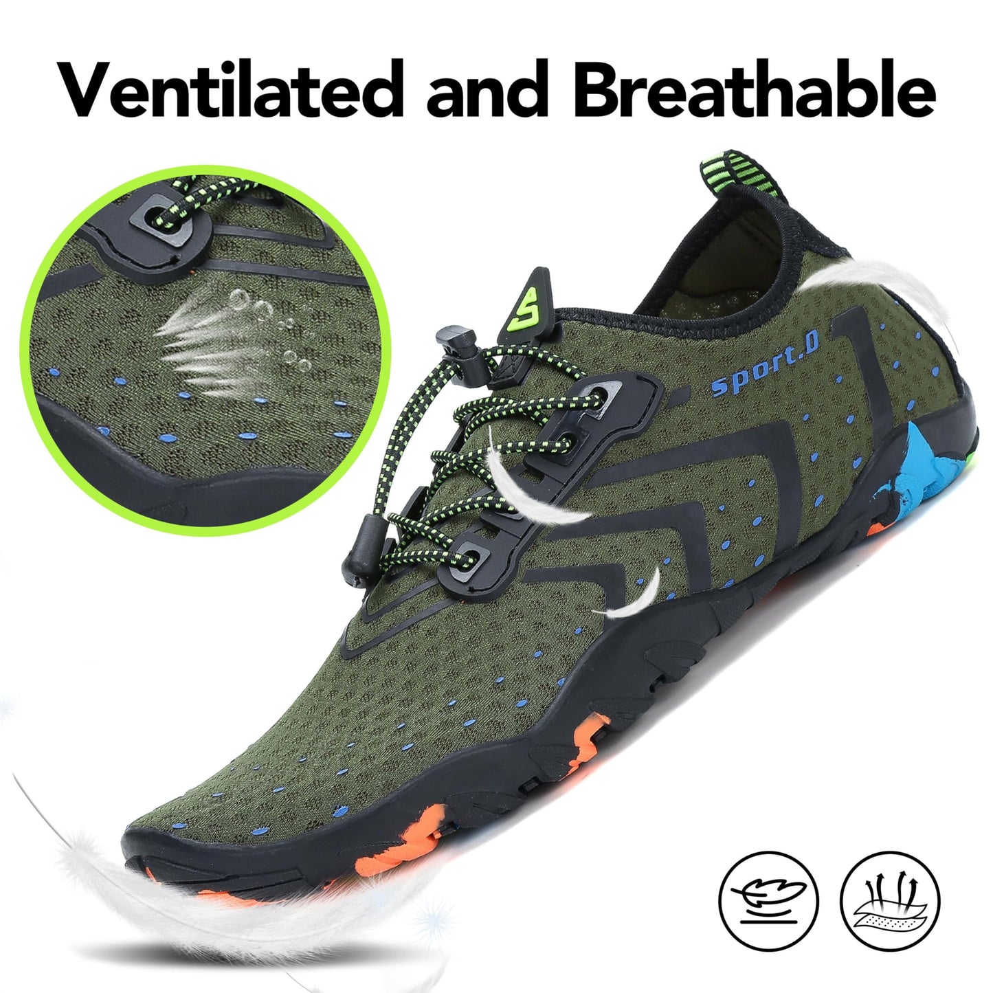 SAGUARO Badeschuhe Strandschuhe Aquaschuhe Wasserschuhe Surfschuhe Schwimmschuhe für Damen Herren Kinder,Neu-Grün,35 EU