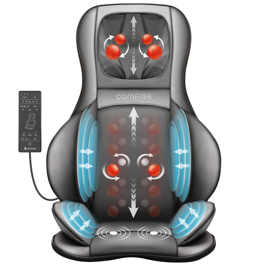 COMFIER Shiatsu Massagesitzauflage mit Knet-, Rollen-, Vibrations- und Luftkompressionsmassage, Massageauflage mit Wärmefunktion, für Nacken-, Schultern-, Rücken- und Oberschenkel