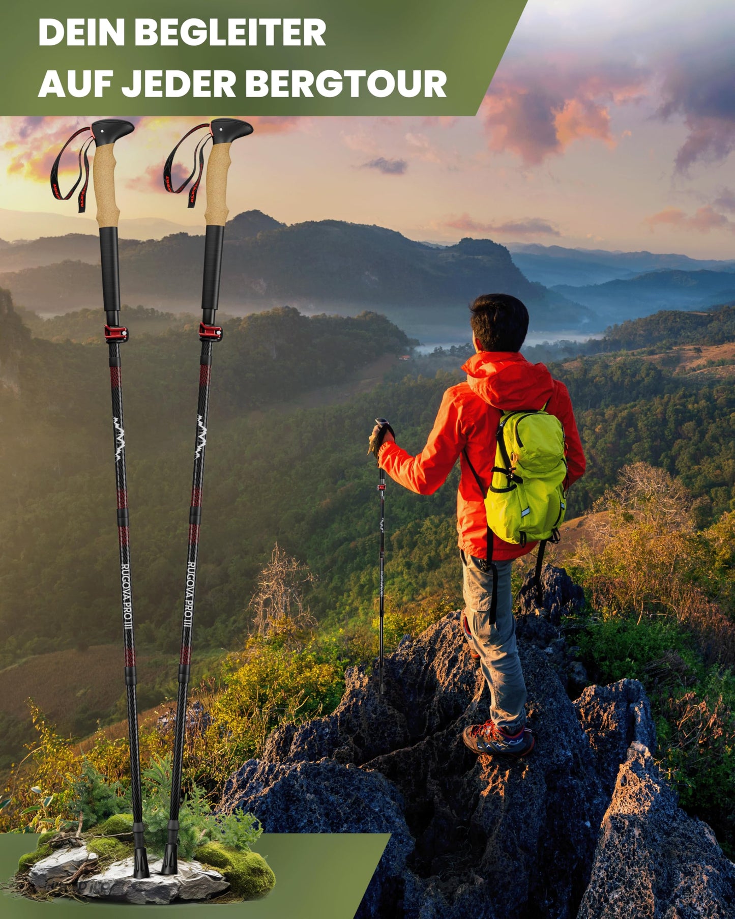 ALPENWERT Wanderstöcke faltbar [Carbon & Aluminium] Nordic Walking Stöcke Damen & Herren klappbar Trekkingstöcke – Ideal für Wandern, Trekking, UVM. (Carbon)