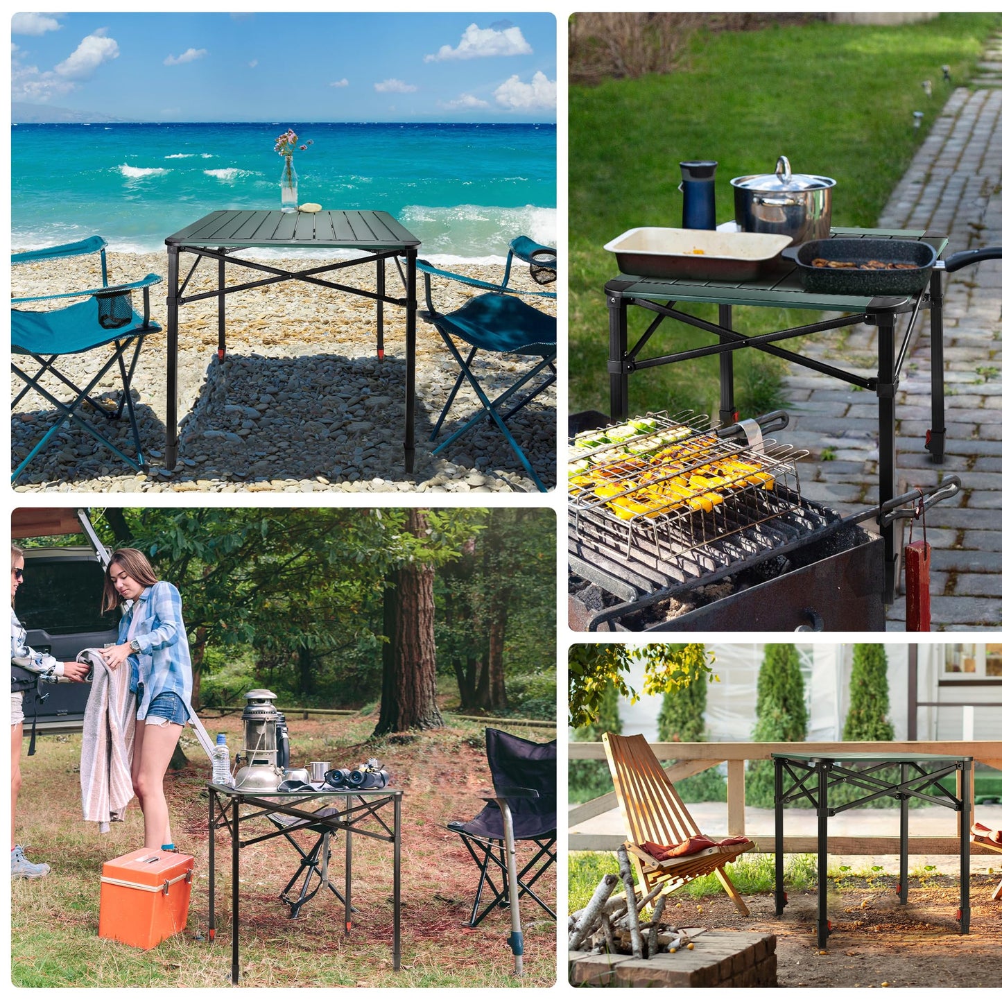 VILLEY Aluminium Klapptisch mit Tragetasche, klappbarer Campingtisch aus Alu, Faltbarer Balkontisch, Gartentisch für Picknick, Camping und Strand im Freien, 70 * 70 * 78cm